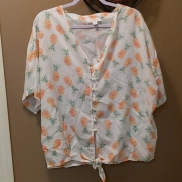 beachlunchlounge Tops - Beachlunchlounge Pineapple Print Button-Up Blouse